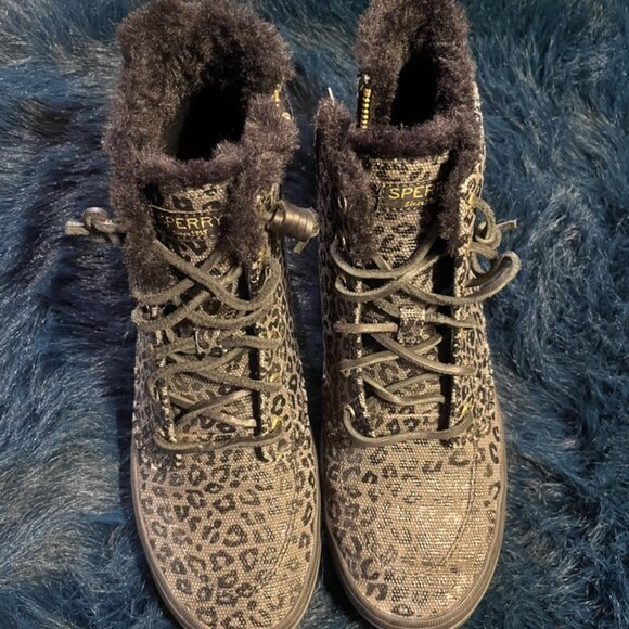 Sperry Cheetah Hightops - Crest High-Top Animal Print Sneaker Black Womens - Picture 2 of 10